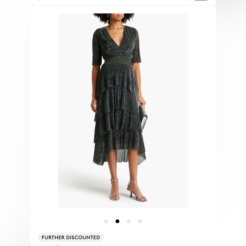 Maje Ruffled Lamé Midi Dress Dark Green